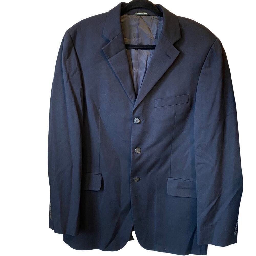J Crew Wool Blend Black 3Button Blazer Jacket Men Sz 42Long Faux Pocket Career
